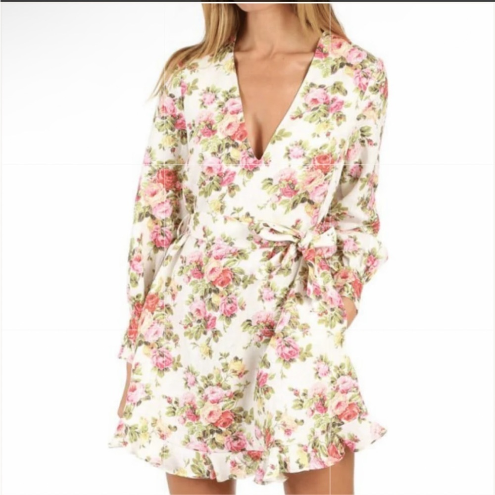 Zimmermann White Floral Mini Dress with Pink and Green Print